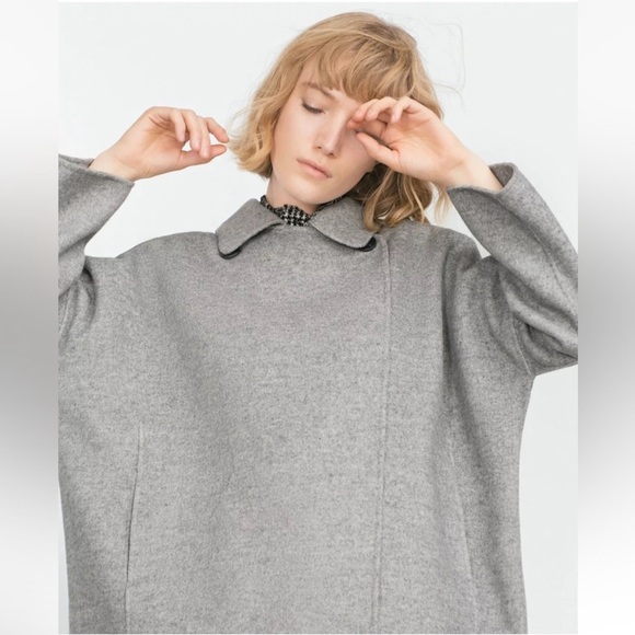 Zara Women’s Handmade Oversized Grey Wool Blend Short Coat Size Medium - Picture 9 of 9